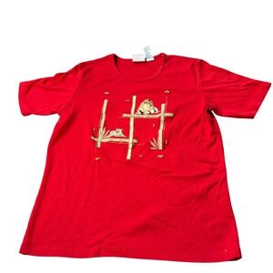 Jolson Vintage Red Lion Safari Embroidered Beaded Short Sleeve Top Medium
